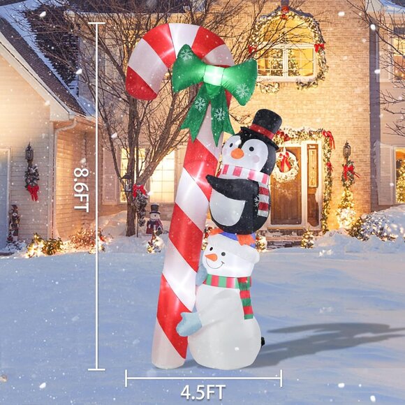⚡8.6 Ft Christmas Inflatables Candy Cane Snowman Penguin Outdoor Decorations - Picture 2 of 8